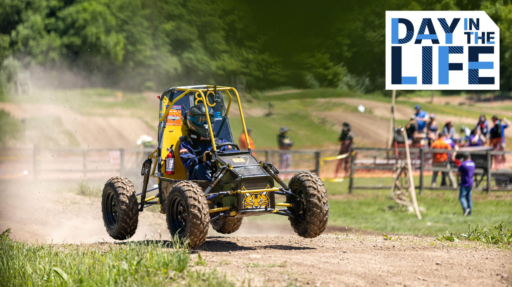 The Baja vehicle on the track, plays video