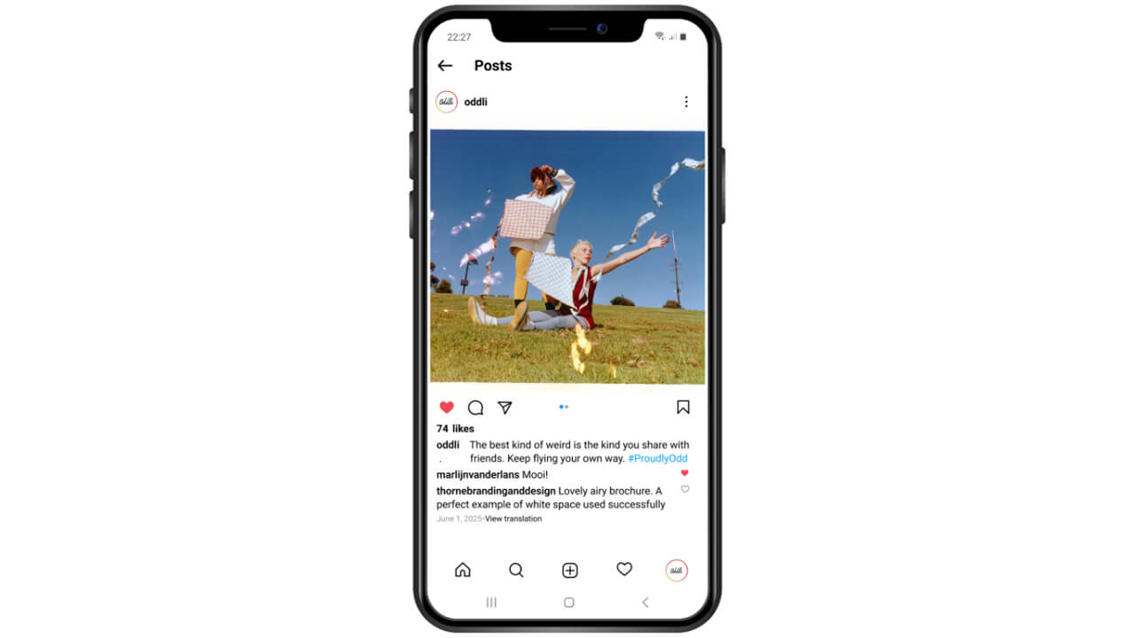 Sample of a curated Instagram post for Oddli