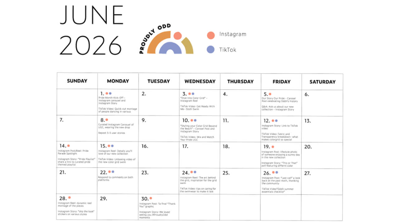 June 2026 content calendar for the Oddli campaign
